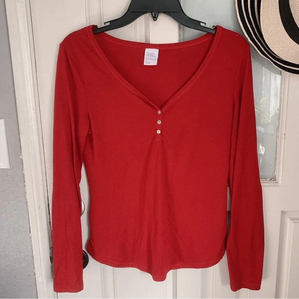 Stars above red sleepwear pajamas top Small / S